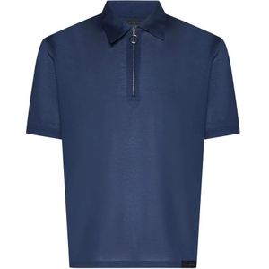 Low Brand, Tops, Heren, Blauw, 4Xl, Katoen, Blauw Katoenen Poloshirt met Rits