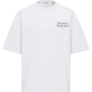 Alexander McQueen, Tops, Heren, Wit, S, Katoen, Exploded Logo T-Shirt Wit/Zwart