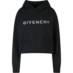 Givenchy, Sweatshirts & Hoodies, Dames, Zwart, XS, Katoen, Zwarte Katoenen Hoodie met Rafelende Onderkant