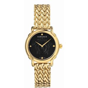 Versace, Safety Pin Roestvrijstalen Horloge Geel, Dames, Maat:ONE Size