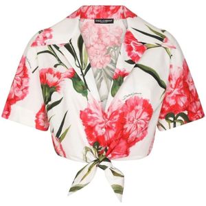 Dolce & Gabbana, Blouses & Shirts, Dames, Wit, S, Katoen, Witte Bloemenprint Crop Top