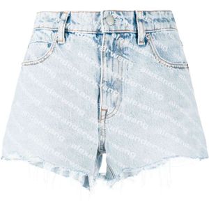 Alexander Wang, Logo Print High-Waisted Denim Shorts Blauw, Dames, Maat:W27