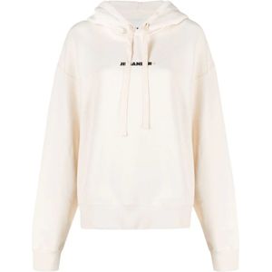 Jil Sander, Sweatshirts & Hoodies, Dames, Wit, M, Katoen, Witte Logo-Print Hoodie Sweater