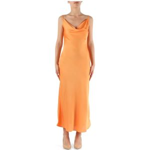 Guess, Kleedjes, Dames, Oranje, L, Polyester, Satin gedrapeerde midi jurk