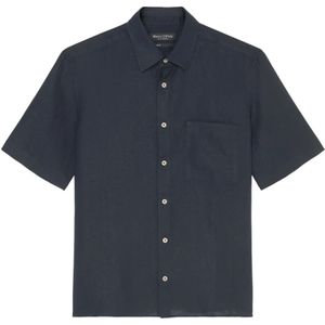 Marc O'Polo, Overhemden, Heren, Blauw, 2Xl, Linnen, Normaal korte mouwen shirt