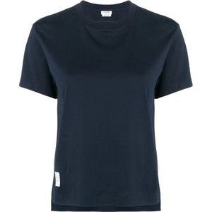 Thom Browne, Tops, Dames, Blauw, S, Katoen, Blauw Logo-Patch T-shirt en Polo