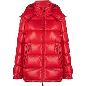 Moncler, Jassen, Dames, Rood, L, Gewatteerde Hoodie Rood Dons