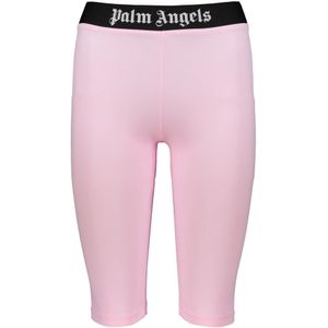 Palm Angels, Sport, Dames, Roze, 2Xs, Polyester, Logo Print Elastische Taille Shorts