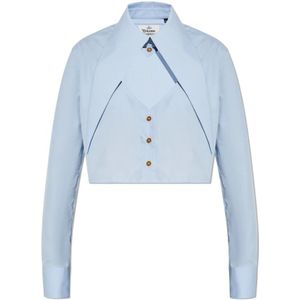 Vivienne Westwood, Blouses & Shirts, Dames, Blauw, S, Katoen, Korte Shirt Afgesneden Hart