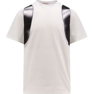 Alexander McQueen, Tops, Heren, Wit, L, Leer, Witte Crew-neck T-shirt