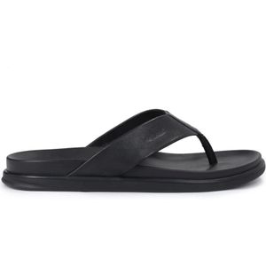 Kazar, Schoenen, Heren, Zwart, 45 EU, Leer, Leren Flip-Flops met Dikke Zool