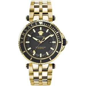 Versace, V-Race Diver Heren Gouden Horloge Zwart, Heren, Maat:ONE Size