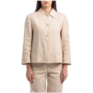 Seventy, Linnen en Katoen Stretch Jas Beige, Dames, Maat:M