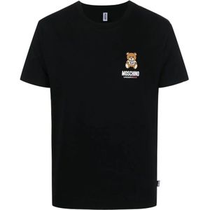Moschino, Tops, Heren, Zwart, L, Katoen, Zwart Stretch Katoenen Logo T-Shirt