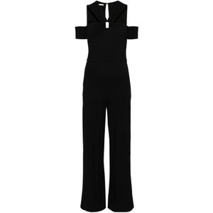 Patrizia Pepe, Jumpsuits & Playsuits, Dames, Zwart, M, Spandex, Zwarte Jumpsuit met V-Hals en Cut-Out Detail