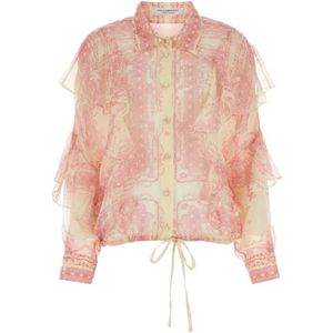 Philosophy di Lorenzo Serafini, Bedrukte Crepe Overhemd Roze, Dames, Maat:M