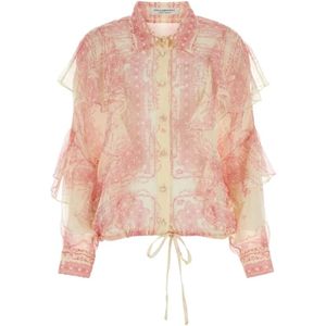 Philosophy di Lorenzo Serafini, Blouses & Shirts, Dames, Roze, M, Bedrukte Crepe Overhemd