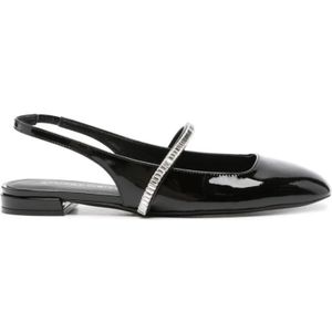 Stuart Weitzman, Schoenen, Dames, Zwart, 36 1/2 EU, Leer, Zwarte Ballerina Flats Kristal Decoratie