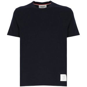 Thom Browne, Tops, Heren, Blauw, XL, Wol, Blauwe Wol T-shirt met Iconisch Logo