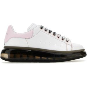 Alexander McQueen, Schoenen, Dames, Wit, 39 EU, Witte leren sneakers met roze hiel