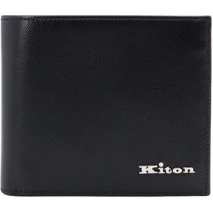 Kiton, Accessoires, Heren, Zwart, ONE Size, Leer, Leren portemonnee met metalen logo