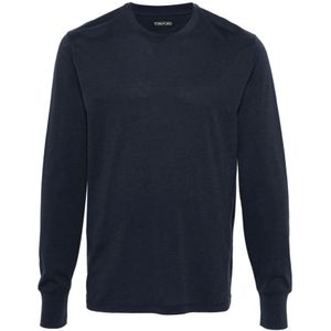 Tom Ford, Sweatshirts & Hoodies, Heren, Blauw, 3Xl, Katoen, Lyocell/Katoenen Crew Neck Sweatshirt