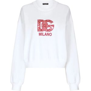 Dolce & Gabbana, Sweatshirts & Hoodies, Dames, Wit, S, Katoen, Logo-Print Sweatshirt