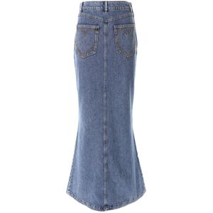 Moschino, Rokken, Dames, Blauw, S, Denim, Denim Heart Pockets Lange Rok