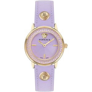 Versace, Tribute Leren Horloge Paars Goud Geel, Dames, Maat:ONE Size
