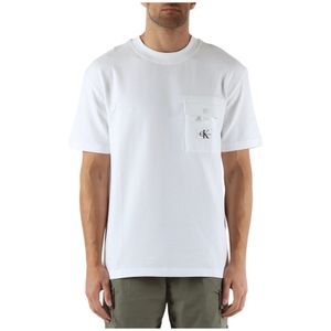 Calvin Klein Jeans, Tops, Heren, Wit, XS, Katoen, Stretch katoenen t-shirt met voorzak