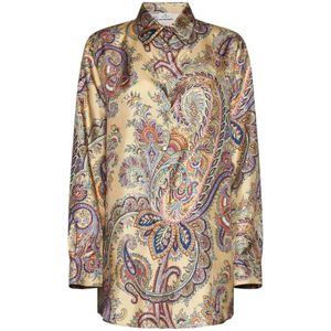 Etro, Blouses & Shirts, Dames, Veelkleurig, S, Paisley Print Zijden Overhemd Beige Multicolor