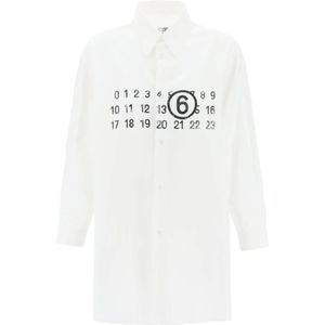 MM6 Maison Margiela, Oversized Shirtjurk met Numeriek Logo Wit, Dames, Maat:L