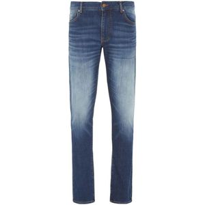 Armani Exchange, Slim Fit Hoge Taille Blauwe Denim Jeans Blauw, Heren, Maat:W38