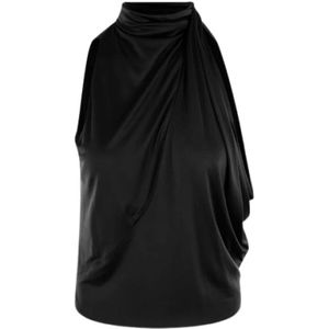 Versace, Zwarte mouwloze top met drapering Zwart, Dames, Maat:S