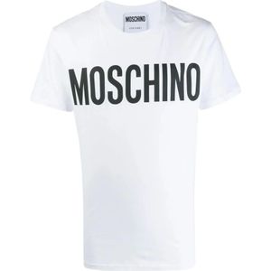 Moschino, Tops, Heren, Wit, M, Katoen, Witte T-shirts en Polos met Logo Print