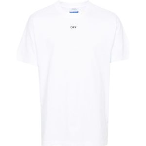 Off White, Tops, Heren, Wit, M, Katoen, Logo Print Crew Neck T-shirt