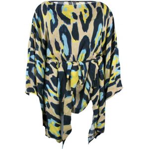 Roberto Cavalli, Gele en blauwe jaguarprint kaftan Veelkleurig, Dames, Maat:2XS