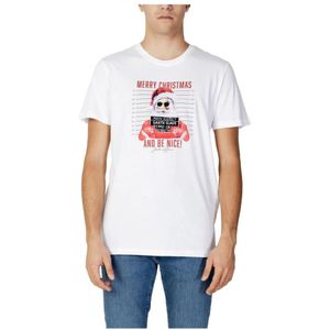 Jack & Jones, Tops, Heren, Wit, 2Xl, Katoen, Bedrukt Katoenen T-Shirt, Korte Mouwen, Ronde Hals