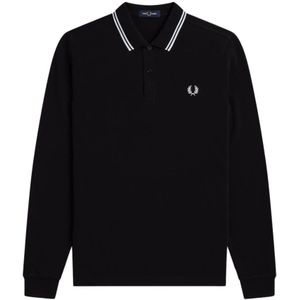 Fred Perry, Zwart Polo Shirt met Lange Mouwen Zwart, Heren, Maat:S