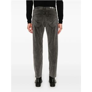 Dondup, Broeken, Heren, Grijs, W33, Katoen, Grijze Corduroy Broek met Logoprint