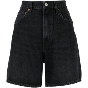 Agolde, Korte broeken, Dames, Zwart, W30, Denim, Zwarte Denim Shorts met Metalen Eyelet Detail