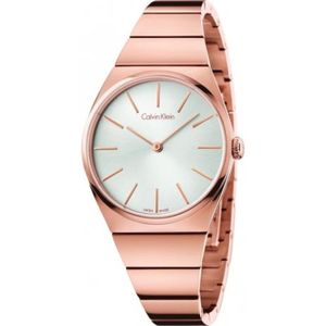 Calvin Klein, Roségouden Quartz Horloge met Witte Wijzerplaat - K6C2X646 Supreme Bruin, Dames, Maat:ONE Size
