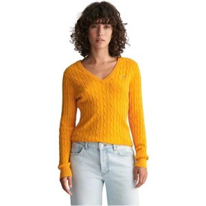 Gant, Truien, Dames, Oranje, XS, Katoen, Twisted Cotton V-Neck Sweater