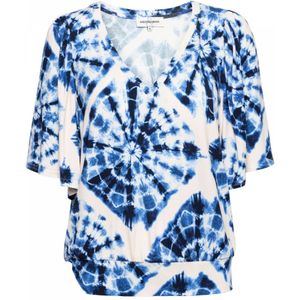 &Co Woman, Blouses & Shirts, Dames, Veelkleurig, XL, Tie-Dye V-Hals Top met Ruffle Mouw