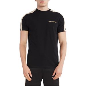 Karl Lagerfeld, Tops, Heren, Zwart, S, Katoen, Zwart Katoenen T-Shirt Regular Fit