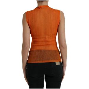 Dolce & Gabbana, Tops, Dames, Oranje, S, Polyester, Oranje Doorzichtige Crew Neck Tank Top