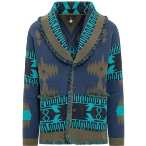 Alanui, Icon Jacquard Cardigan Blauw, Heren, Maat:S