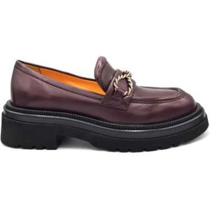 Mara Bini, Schoenen, Dames, Paars, 40 EU, Leer, Bordeauxrode Loafer met Gouden Gesp