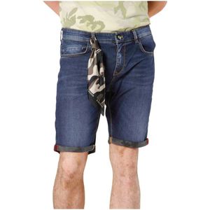 Mason's, Korte broeken, Heren, Blauw, W36, Denim, Slim Fit Denim Bermuda met camouflage