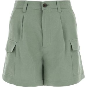 Woolrich, Korte broeken, Dames, Groen, W27, Sage Green Viscose Blend Shorts